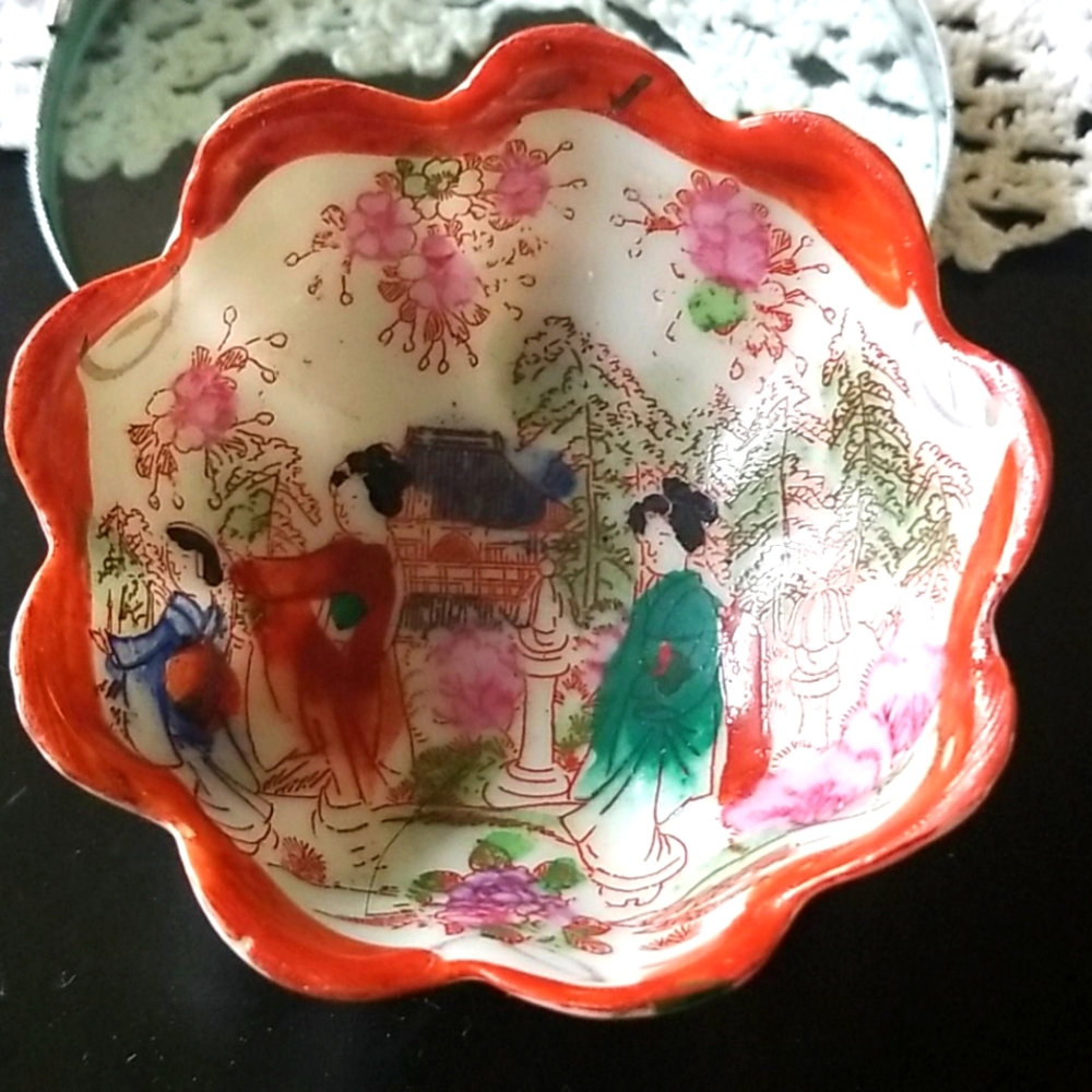 Asian Footed Tiny Bowl Hand Painted